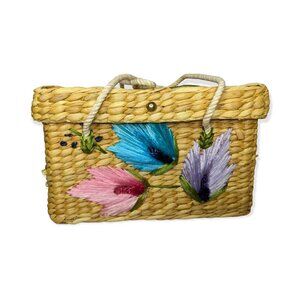 Vintage Straw Floral Handbag
